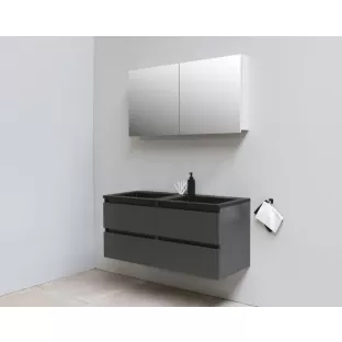 Sanilet bathroom furniture 120 cm wide - matt anthracite - assembled - with mirror cabinet - washbasin black acrylic - 0 tap holes