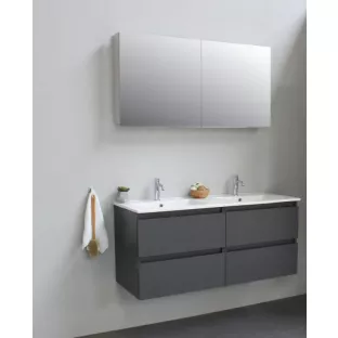 Sanilet bathroom furniture 120 cm wide - matt anthracite - flatpack - with mirror cabinet - porcelain washbasin - 1 tap hole