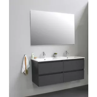 Sanilet bathroom furniture 120 cm wide - matt anthracite - construction kit - with mirror - porcelain washbasin - 1 tap hole