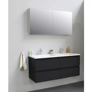 Sanilet bathroom furniture 120 cm wide - matt black - flatpack - with mirror cabinet - washbasin white acrylic - 2 tap holes