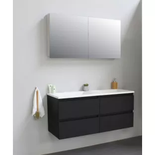 Sanilet bathroom furniture 120 cm wide - matt black - flatpack - with mirror cabinet - washbasin white acrylic - 0 tap holes