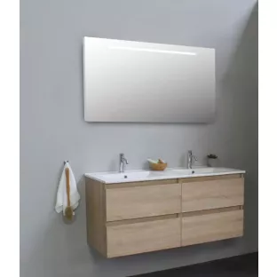 Sanilet badkamermeubel 120 cm breed - eiken - flatpack - met ledverlichting - wastafel porselein - 1 kraangat