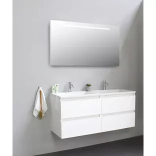 Sanilet bathroom furniture 120 cm wide - high-gloss white - flatpack - with LED lighting - washbasin white acrylic - 2 tap holes