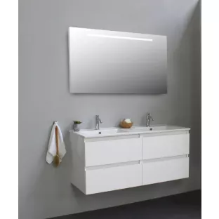 Sanilet bathroom furniture 120 cm wide - high-gloss white - flatpack - with LED lighting - porcelain washbasin - 1 tap hole