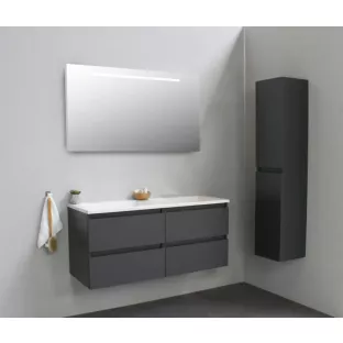 Sanilet bathroom furniture 120 cm wide - matt anthracite - flatpack - with LED lighting - washbasin white acrylic - 0 tap holes