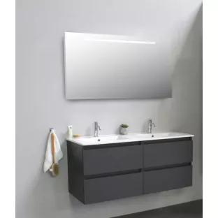 Sanilet bathroom furniture 120 cm wide - matt anthracite - flatpack - with LED lighting - porcelain washbasin - 1 tap hole