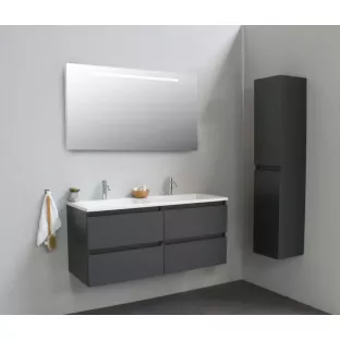 Sanilet bathroom furniture 120 cm wide - matt anthracite - assembled - with LED lighting - washbasin white acrylic - 2 tap holes