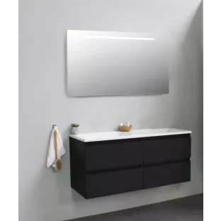 Sanilet bathroom furniture 120 cm wide - matt black - flatpack - with LED lighting - washbasin white acrylic - 0 tap holes