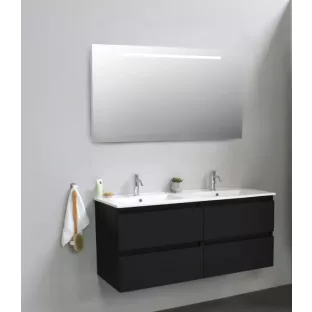 Sanilet bathroom furniture 120 cm wide - matt black - flatpack - with LED lighting - porcelain washbasin - 1 tap hole