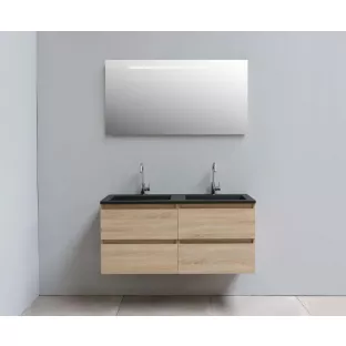 Sanilet bathroom furniture 120 cm wide - oak - flatpack - with LED lighting - washbasin black acrylic - 2 tap holes