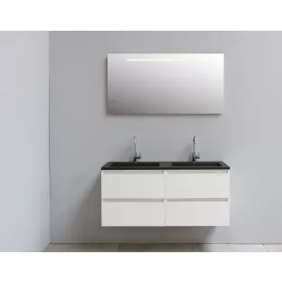 Sanilet bathroom furniture 120 cm wide - high-gloss white - flatpack - with LED lighting - washbasin black acrylic - 2 tap holes