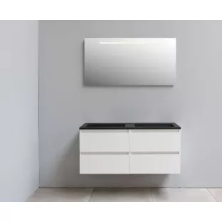 Sanilet bathroom furniture 120 cm wide - high-gloss white - flatpack - with LED lighting - washbasin black acrylic - 0 tap holes