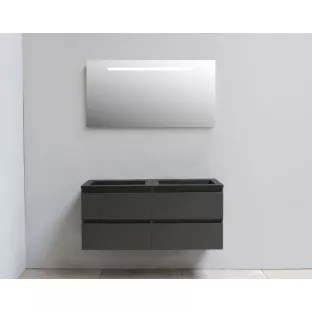 Sanilet bathroom furniture 120 cm wide - matt anthracite - flatpack - with LED lighting - washbasin black acrylic - 0 tap holes