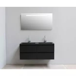 Sanilet bathroom furniture 120 cm wide - matt black - flatpack - with LED lighting - washbasin black acrylic - 2 tap holes