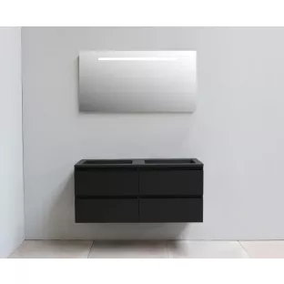 Sanilet bathroom furniture 120 cm wide - matt black - flatpack - with LED lighting - washbasin black acrylic - 0 tap holes