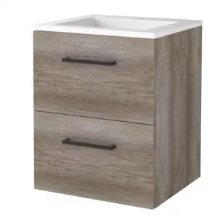 Basic line 46 bathroom furniture with black handles - 50 cm - Dark oak - acrylic washbasin 1 tap hole - without mirror