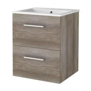 Basic line 46 bathroom furniture with chrome handles - 50 cm - Dark oak - porcelain washbasin 1 tap hole - without mirror