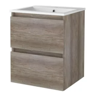 Basic line 46 bathroom furniture handleless - 50 cm - Dark oak - porcelain washbasin 1 tap hole - without mirror