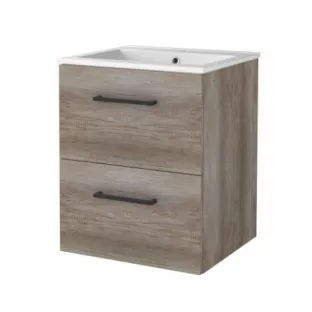 Basic line 46 bathroom furniture with black handles - 50 cm - Dark oak - porcelain washbasin 1 tap hole - without mirror