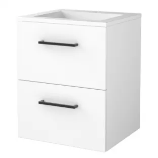 Basic line 46 bathroom furniture with black handles - 50 cm - Gloss white - acrylic washbasin 1 tap hole - without mirror