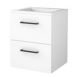 Basic line 46 bathroom furniture with black handles - 50 cm - Gloss white - acrylic washbasin without tap hole - without mirror