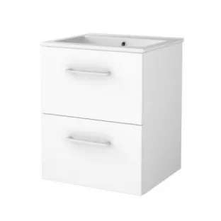 Basic line 46 bathroom furniture with chrome handles - 50 cm - Gloss white - porcelain washbasin 1 tap hole - without mirror