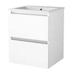 Basic line 46 bathroom furniture handleless - 50 cm - Gloss white - porcelain washbasin 1 tap hole - without mirror