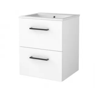 Basic line 46 bathroom furniture with black handles - 50 cm - Gloss white - porcelain washbasin 1 tap hole - without mirror