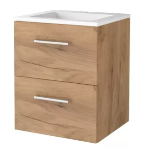 Basic line 46 bathroom furniture with chrome handles - 50 cm - Warm oak - acrylic washbasin 1 tap hole - without mirror