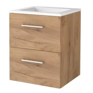 Basic line 46 bathroom furniture with chrome handles - 50 cm - Warm oak - acrylic washbasin without tap hole - without mirror