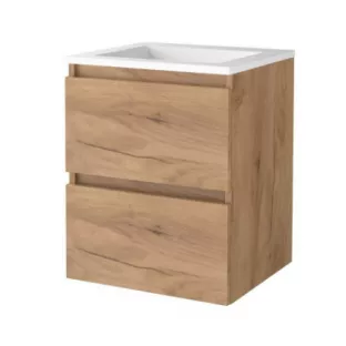 Basic line 46 bathroom furniture handleless - 50 cm - Warm oak - acrylic washbasin without tap hole - without mirror