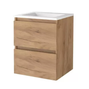 Basic line 46 bathroom furniture handleless - 50 cm - Warm oak - acrylic washbasin 1 tap hole - without mirror