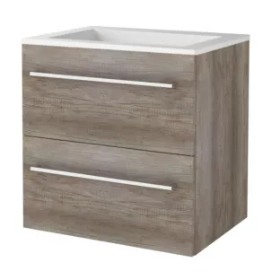 Basic line 46 bathroom furniture with chrome handles - 60 cm - Dark oak - acrylic washbasin without tap hole - without mirror