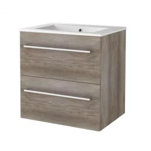 Basic line 46 bathroom furniture with chrome handles - 60 cm - Dark oak - porcelain washbasin 1 tap hole - without mirror