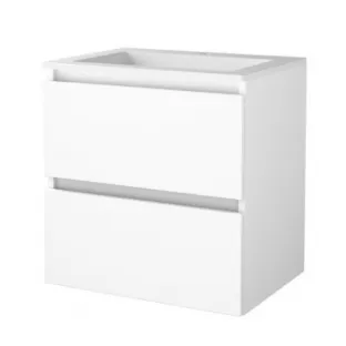 Basic line 46 bathroom furniture handleless - 60 cm - Gloss white - acrylic washbasin 1 tap hole - without mirror