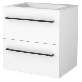 Basic line 46 bathroom furniture with black handles - 60 cm - Gloss white - acrylic washbasin without tap hole - without mirror