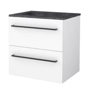 Basic line 46 bathroom furniture black handles - 60 cm - Gloss white - washbasin natural stone without tap hole - without mirror