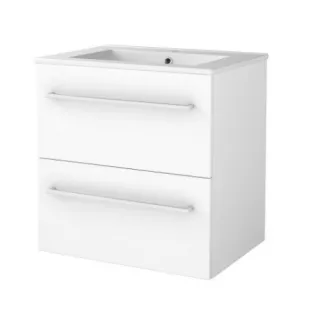 Basic line 46 bathroom furniture with chrome handles - 60 cm - Gloss white - porcelain washbasin 1 tap hole - without mirror