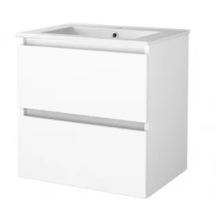 Basic line 46 bathroom furniture handleless - 60 cm - Gloss white - porcelain washbasin 1 tap hole - without mirror