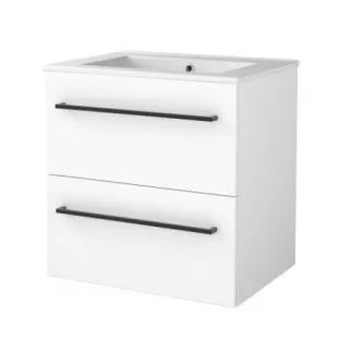 Basic line 46 bathroom furniture with black handles - 60 cm - Gloss white - porcelain washbasin 1 tap hole - without mirror