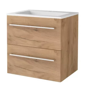 Basic line 46 bathroom furniture with chrome handles - 60 cm - Warm oak - acrylic washbasin 1 tap hole - without mirror