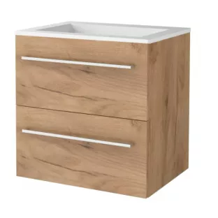 Basic line 46 bathroom furniture with chrome handles - 60 cm - Warm oak - acrylic washbasin without tap hole - without mirror