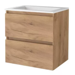 Basic line 46 bathroom furniture handleless - 60 cm - Warm oak - acrylic washbasin without tap hole - without mirror