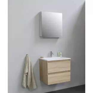 Sanilet bathroom furniture 60 cm wide - oak - flatpack - with mirror cabinet - washbasin white acrylic - 0 tap holes