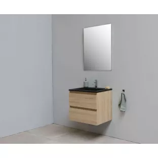 Sanilet bathroom furniture 60 cm wide - oak - assembled - without mirror - washbasin black acrylic - 1 tap hole