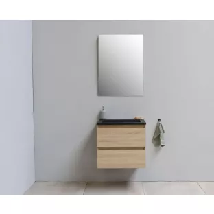 Sanilet bathroom furniture 60 cm wide - oak - construction kit - with mirror - washbasin black acrylic - 0 tap holes