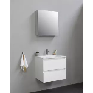 Sanilet bathroom furniture 60 cm wide - high-gloss white - flatpack - with mirror cabinet - washbasin white acrylic - 1 tap hole