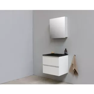 Sanilet bathroom furniture 60 cm wide - high-gloss white - flatpack - with mirror cabinet - black acrylic washbasin - 0 tap holes