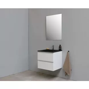 Sanilet bathroom furniture 60 cm wide - high-gloss white - construction kit - without mirror - washbasin black acrylic - 1 tap hole