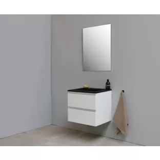 Sanilet bathroom furniture 60 cm wide - high-gloss white - construction kit - without mirror - washbasin black acrylic - 0 tap holes